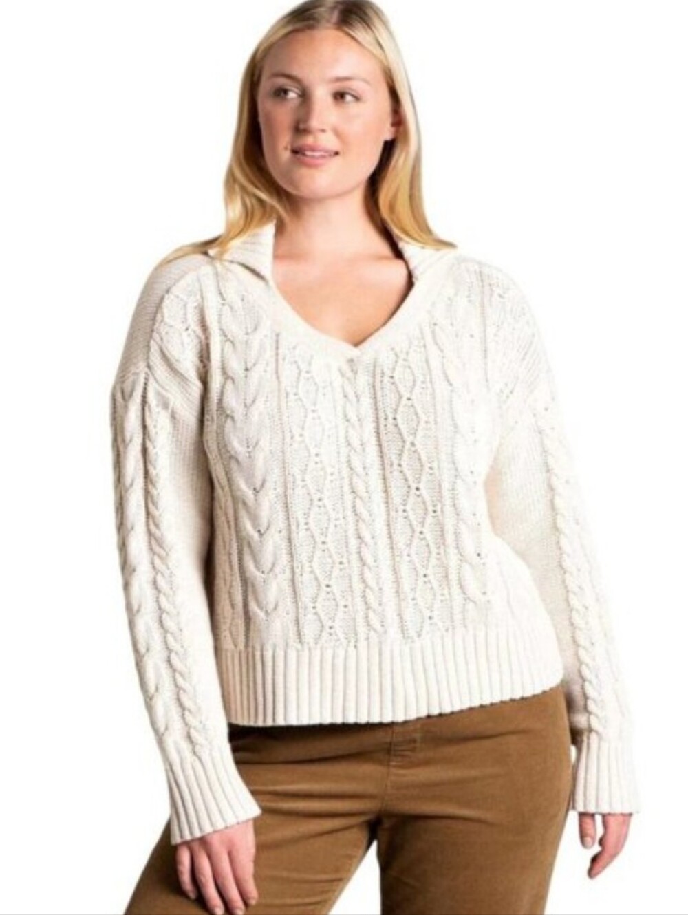Horny Toad&Co Bianca Cable Knit Collared Sweater Toad & Co NWT Size XS Natural